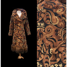 Load image into Gallery viewer, Vintage Tapestry Carpet Gold Brown Fur Trim Princess Coat