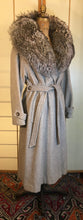 Load image into Gallery viewer, Vintage 70s Women&#39;s Coat Herringbone Wool Pattern MASSIVE Shearling Collar Fit Flare