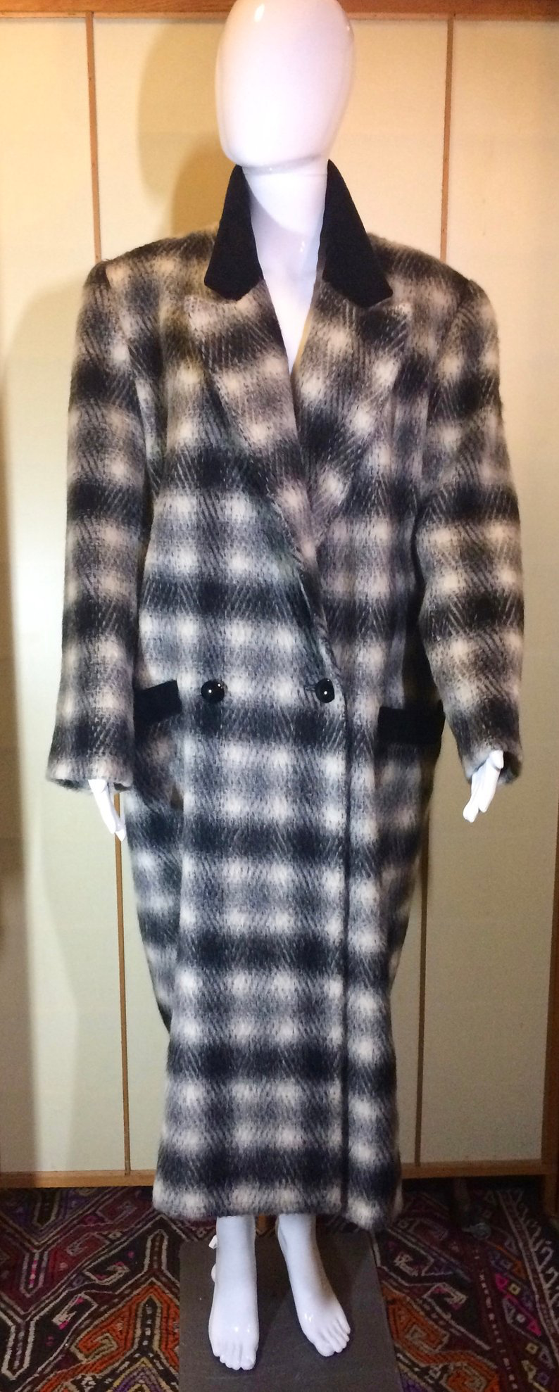 1980s〜90s Christian Dior Wool Coat Christian Dior Charcoal Grey Mohair & Wool Winter Coat 1980s