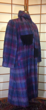 Load image into Gallery viewer, 70s 80s Mohair Plaid Purple Blue Pink Coat with Matching Scarf M/L