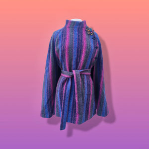 60’s 70’s Purple Blue Pink Magenta Cape Poncho 100% Wool Made in Ireland