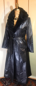 Black Leather 70s Trench Spy Coat Black Matrix Goth Jackie Kennedy Chic S Princess