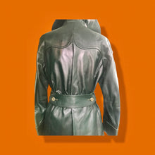 Load image into Gallery viewer, Deadstock 70’s Leather Forest Green Trench Spy Coat