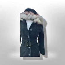 Load image into Gallery viewer, 70’s Black Suede Hooded Fox Fur Coat