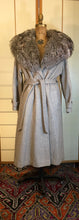 Load image into Gallery viewer, Vintage 70s Women&#39;s Coat Herringbone Wool Pattern MASSIVE Shearling Collar Fit Flare