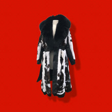 Load image into Gallery viewer, Couture  New Jaguar Mink Fox Fur Lamb Leather Princess Scalloped Coat Black and White Brand New