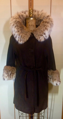 60's 70's Lynx Fur and Suede Leather Coat S/M