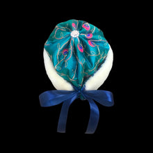 Load image into Gallery viewer, Himalayan Hat with Blonde Mink and Raw Silk Embroidered Peacock Crystal