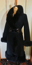 Load image into Gallery viewer, Black Suede 70s Shearling Leather Penny Lane Coat Almost Famous S/M Mid Length Boho Goth Hippy Princess