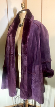 Load image into Gallery viewer, Purple Suede Extra Large Lamb Penny Lane Almost Famous Coat XL/L/XXL Boho Hippy Swing Princess