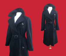 Load image into Gallery viewer, Neiman Marcus Wool Black Fitted Flare Coat Hardware