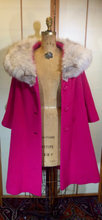 Load image into Gallery viewer, 50S 60S Mohair Pink Magenta Swing Coat Silver Norwegian Fox Fur S/M/L Pinup