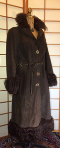Vintage 70's Curly Lamb Afghan Suede Long Penny Lane Hippie Chic Brown Coat M/L Made in Spain