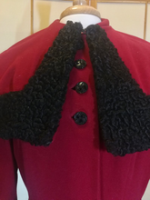 Load image into Gallery viewer, 40s Deep Red New Look Cape/Capelet Coat Wool with Persian Karakul Lamb 3 Styles in 1 S/M Film Noir Victorian Steampunk Valentine&#39;s Day