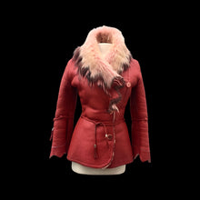 Load image into Gallery viewer, Vintage 70s-90s Leather Shearling Fox Fur Pink Red Short Jacket Coat Made in Turkey