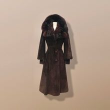 Load image into Gallery viewer, Vintage Couture Brown Suede Coat with Genuine Fur Collar Puff Sleeve Heavy Duty