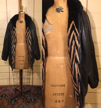 Load image into Gallery viewer, Vintage Women Men Unisex 80s Reversible Mink Chevron Black Leather Bomber Coat Jacket Glam Wear Two Ways Versatility
