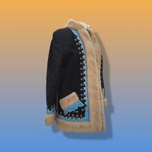 Load image into Gallery viewer, 70’s Suede Shearling Embroidered Coat Jacket Made in Poland Boho Penny Lane