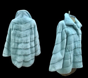 Baby Blue Frosty Mink Fur Coat Gift for Her Birthday Christmas Gift Occasion