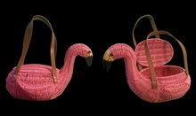 Load image into Gallery viewer, Flamingo Deadstock Wicker Coral Pink Weaved Bag with Leather Strap Basket Purse Picnic Basket