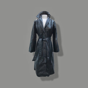 Black Montgomery Ward Leather Spy Trench with Suede Inserts