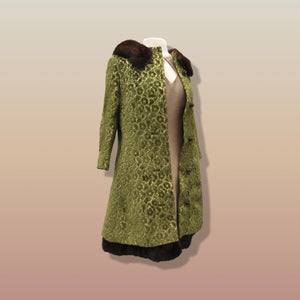 60’s Vintage LIlli Ann Coat Dress Set Green Tapestry and Raw Silk Brocade