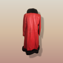 Load image into Gallery viewer, Vintage 70’s 80’s Embroidered Red Leather Coat Black Fox Fur Trim