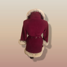 Load image into Gallery viewer, 60s Wine Cranberry Coat in Velveteen and Shearling with Grommet Belt