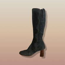 Load image into Gallery viewer, 60’s 70’s Blue Suede Boots Gogo Wooden Heel Size 7.5/8