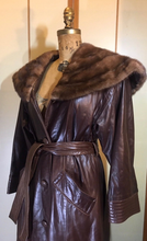 Load image into Gallery viewer, 70s 80s Full Length Leather Trench with Full Extra Wide Mink Collar Butter Soft Leather Neiman Marcus M/L Flexible Size Princess