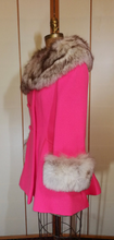 Load image into Gallery viewer, 60s Pink Lilli Ann Norwegian Fox Fur Coat Fit and Flare Neon Florescent Bright Pink Double Breasted S/M Princess