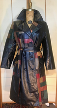 Load image into Gallery viewer, 70s Leather Coat l Patchwork Fit Flare S/M Trench Spy Boho Chic Mosaic