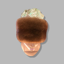 Load image into Gallery viewer, Whiskey Mink Himalayan Hat Fur Embroidered Light Blue Green Golden Embroidered Silk