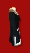 Load image into Gallery viewer, 60’s Mod Black Wool Coat Double Breasted Cross Mink Trim