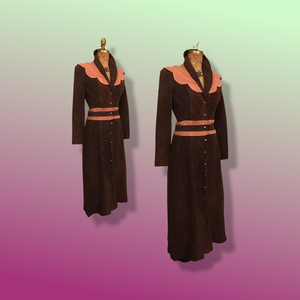 70s Vintage Suede Coat Long Pink Brown Long Made In Canada Boho Chic