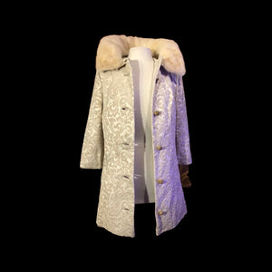 60’s LIlli Ann Tapestry Brocade Coat with Mink Collar Wedding Holiday