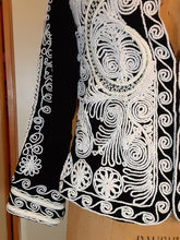 Load image into Gallery viewer, Vintage Women's Velvet Embroidered Jacket Top Intricate Black and White Top Exotic Ethnic