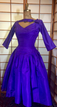 Load image into Gallery viewer, 50s Purple Dress--Taffetta Pinup Audrey Hepburn Sabrina! Pleated Full Skirted Double Layered Crinoline 3/4 Sleeves Dress S/XS