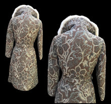 Load image into Gallery viewer, 60’s Tapestry Coat with Fox Fur Trim Carpet Brocade Wool