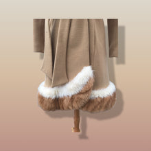 Load image into Gallery viewer, 60’s Vintage Camel Coat  with Fur Trim Vicuna-Printed Fit Flare Wrap Style Wool Cashmere Blend