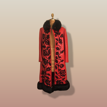 Load image into Gallery viewer, Vintage 70’s 80’s Embroidered Red Leather Coat Black Fox Fur Trim