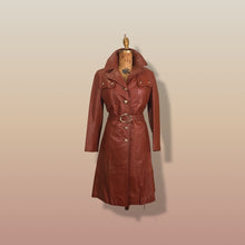 Load image into Gallery viewer, 70’s Butterscotch Leather Trench Coat with Gold Detail Made in Israel