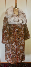 Load image into Gallery viewer, 60s Mod Tapestry Carpet Coat Swing Coat Double Breasted Large Norwegian Fox Fur M//L/XL