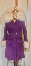 Load image into Gallery viewer, 70S Purple Leather Suede Shearling Lamb Coat Princess Belted S Penny Lane Almost Famous Hippy Princess Boho