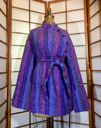 60's Plaid Purple Poncho Cape--Mod Pendleton Royal Blue Lavender Pendleton Cape Coat 60's Open Sizing Free Size S/M/L