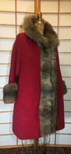 Load image into Gallery viewer, 50s 60s Red Thick Nubby Wool and Fully Lined Fox Fur Swing Coat M/L/XL