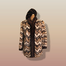 Load image into Gallery viewer, Vintage Mink Coat Mosaic “Patchwork” Intarsia Zigzag Chevron “Mocha Coffee” Swirl Tuxedo Style