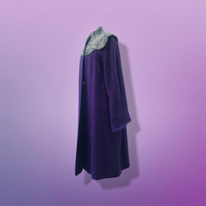 40’s 50’s Purple Long Boucle Coat with Curly Lamb Fur