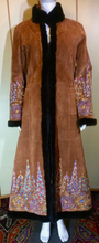 Load image into Gallery viewer, Colorful Embroidered Suede Ethnic Afghan Full Length Coat Leather M/L/XL Boho Hippy Penny Lane Almost Famous Warm Shearling
