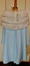 Load image into Gallery viewer, Winter is Coming--Massive Silver Norwegian Fox Fur Collar and Powder Ice Baby Blue Wool Swing Coat 50s 60s Pinup Medieval Glamour Hollywood